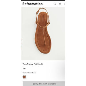 NWT Reformation Thea T-strap Flat Sandal in Toasted Brown Suede 7 Sold out style